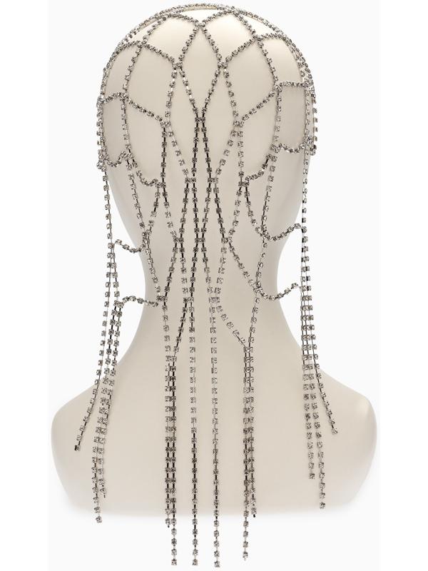 Украшение для волос «Паутина» 44 см, белое в серебре