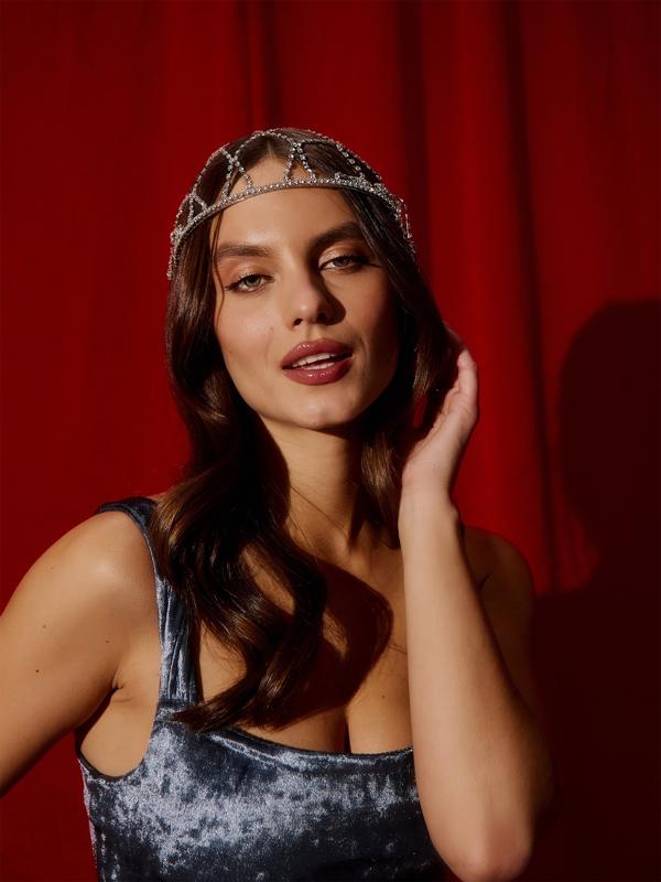 Украшение для волос «Паутина» 44 см, белое в серебре