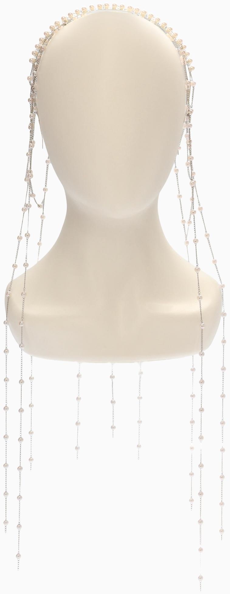 Украшение для волос «Паутина», с бусинами, 55 см, белое в серебре