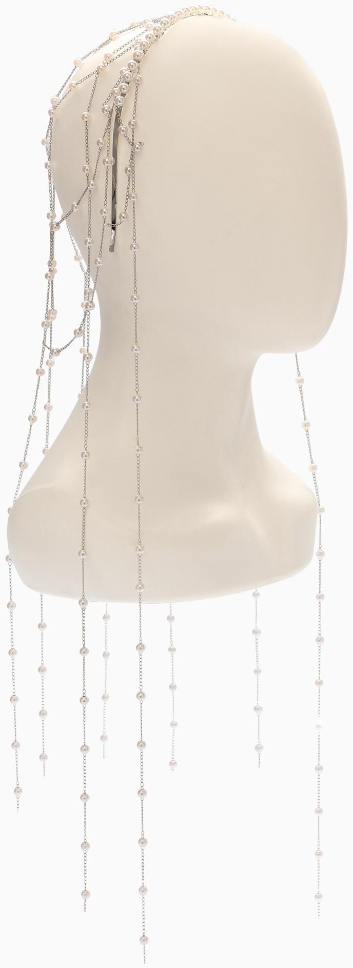 Украшение для волос «Паутина», с бусинами, 55 см, белое в серебре