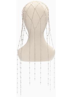 Украшение для волос «Паутина», с бусинами, 55 см, белое в серебре