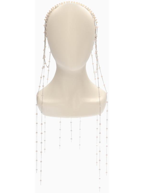 Украшение для волос «Паутина», с бусинами, 55 см, белое в серебре