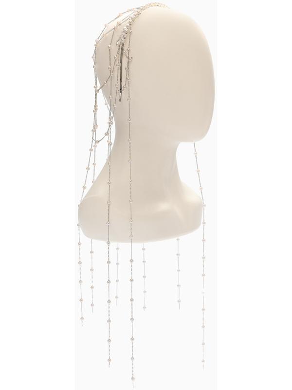 Украшение для волос «Паутина», с бусинами, 55 см, белое в серебре