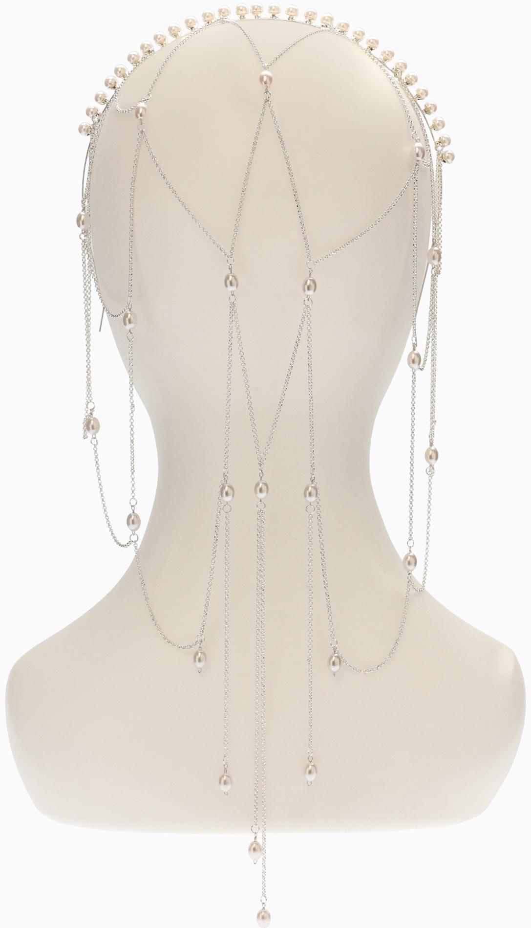 Украшение для волос «Паутина» 44 см, белое в серебре