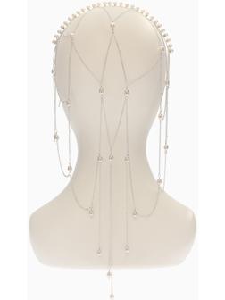 Украшение для волос «Паутина» 44 см, белое в серебре