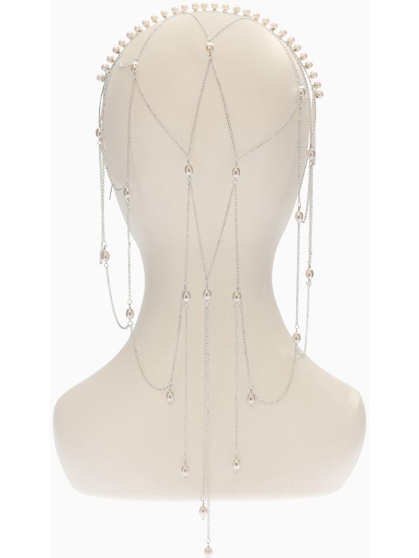 Украшение для волос «Паутина» 44 см, белое в серебре