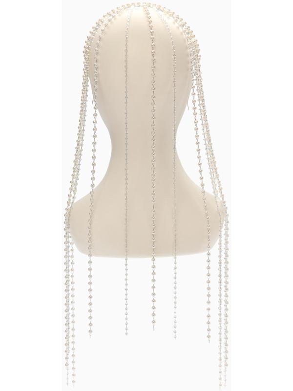 Украшение для волос «Паутина», 50 см, белое в серебре