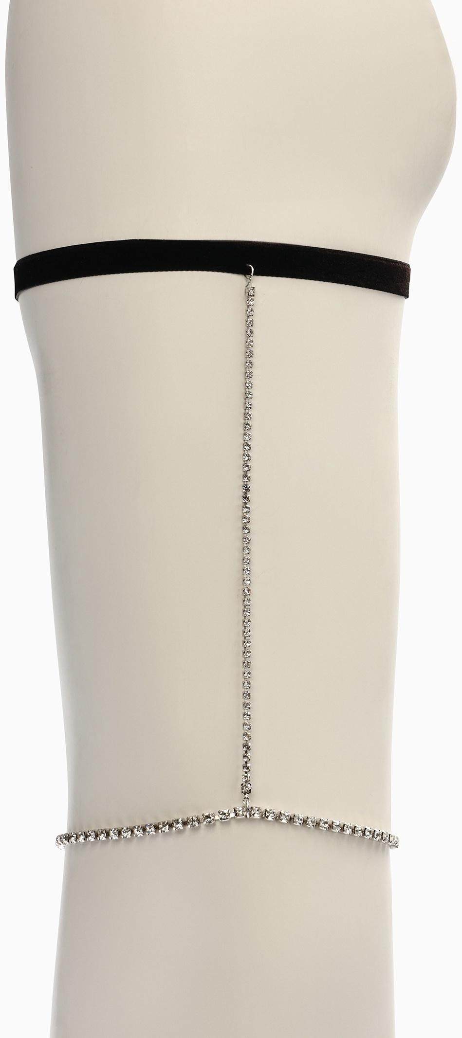Бодичейн на бедро со стразами, белая в серебре