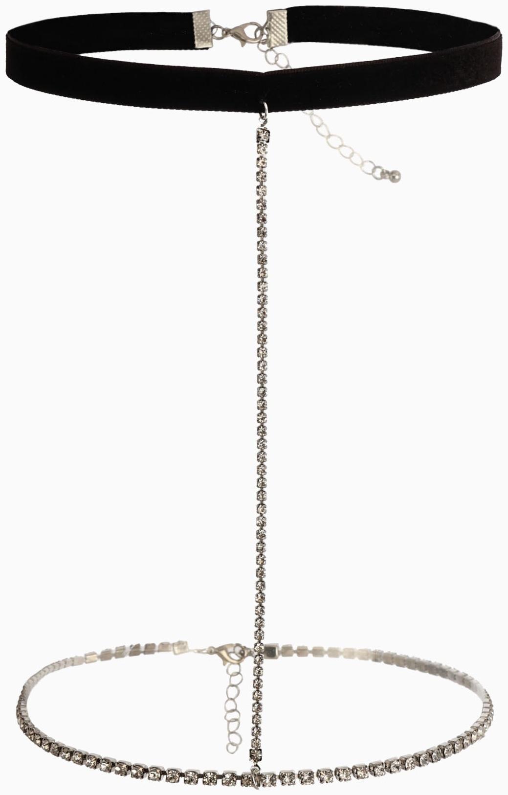 Бодичейн на бедро со стразами, белая в серебре