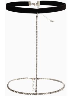 Бодичейн на бедро со стразами, белая в серебре