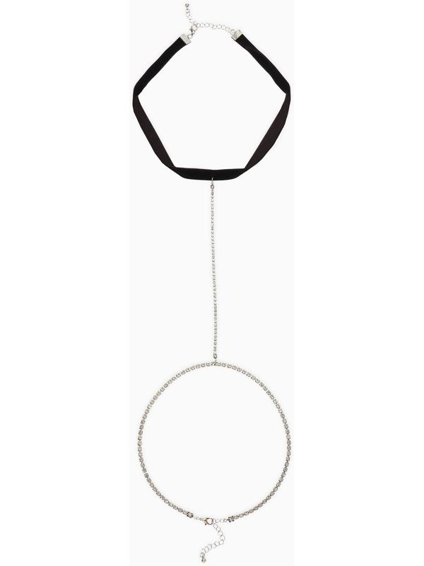 Бодичейн на бедро со стразами, белая в серебре