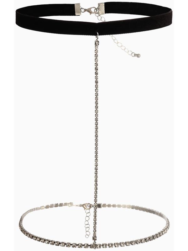 Бодичейн на бедро со стразами, белая в серебре