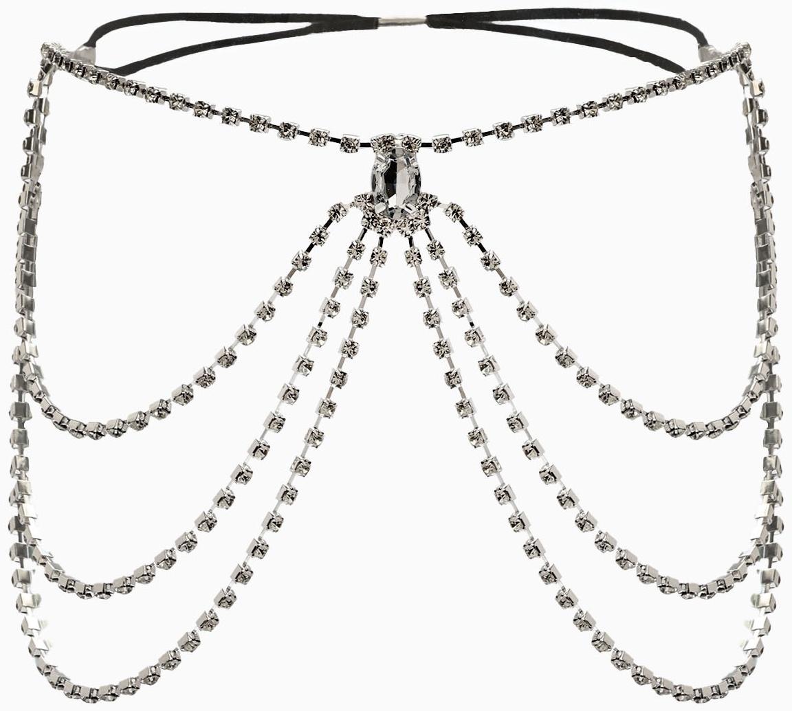 Бодичейн на бедро со стразами «Шахерезада», белая в серебре