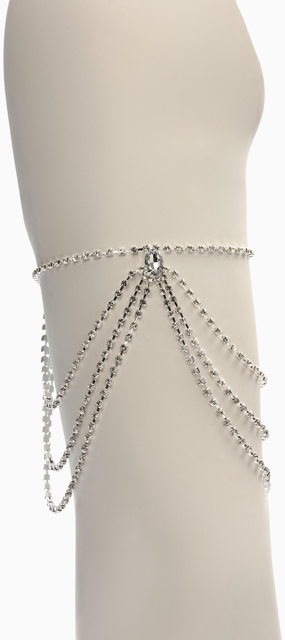 Бодичейн на бедро со стразами «Шахерезада», белая в серебре