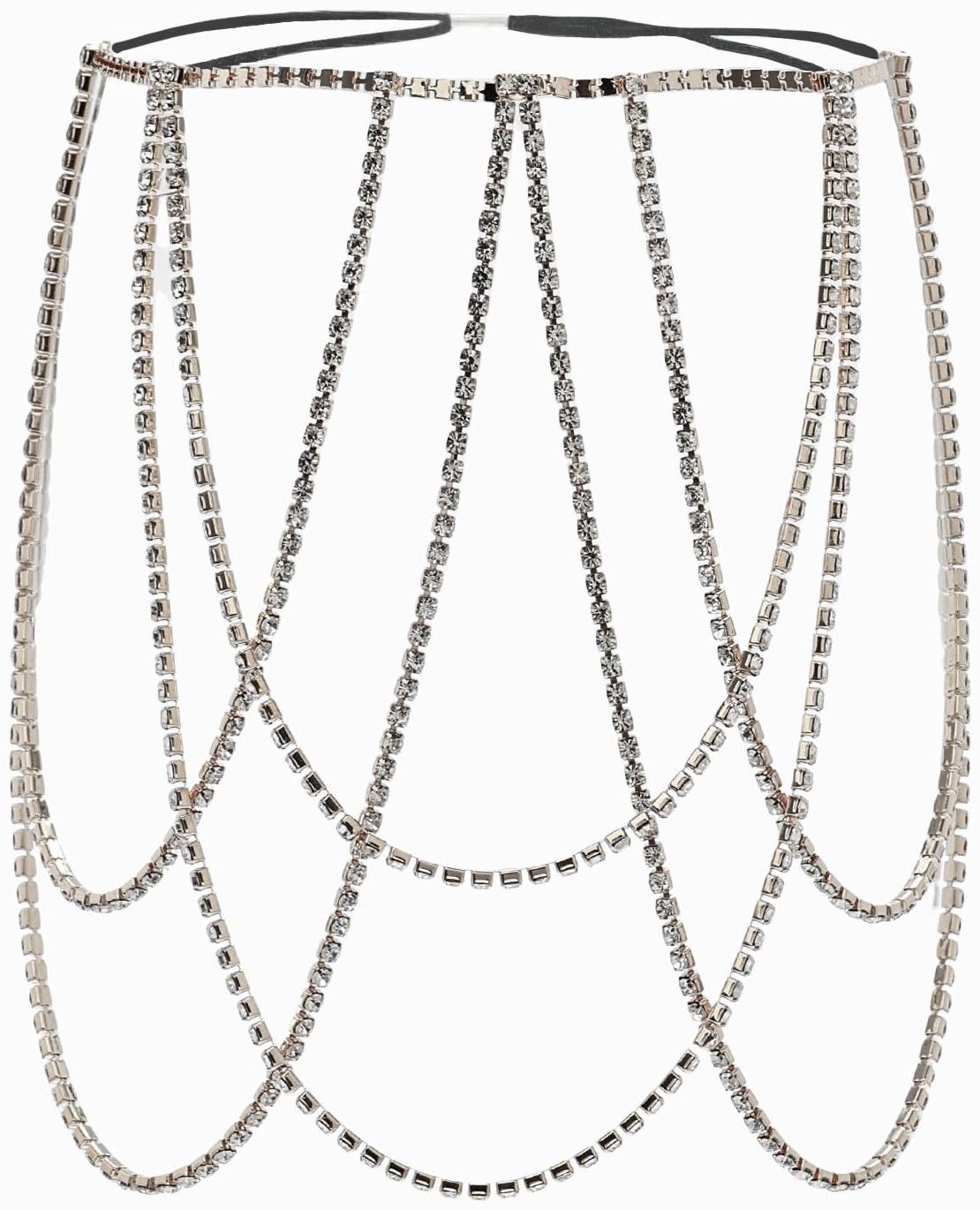 Бодичейн на бедро со стразами «Ярусы», белая в серебре