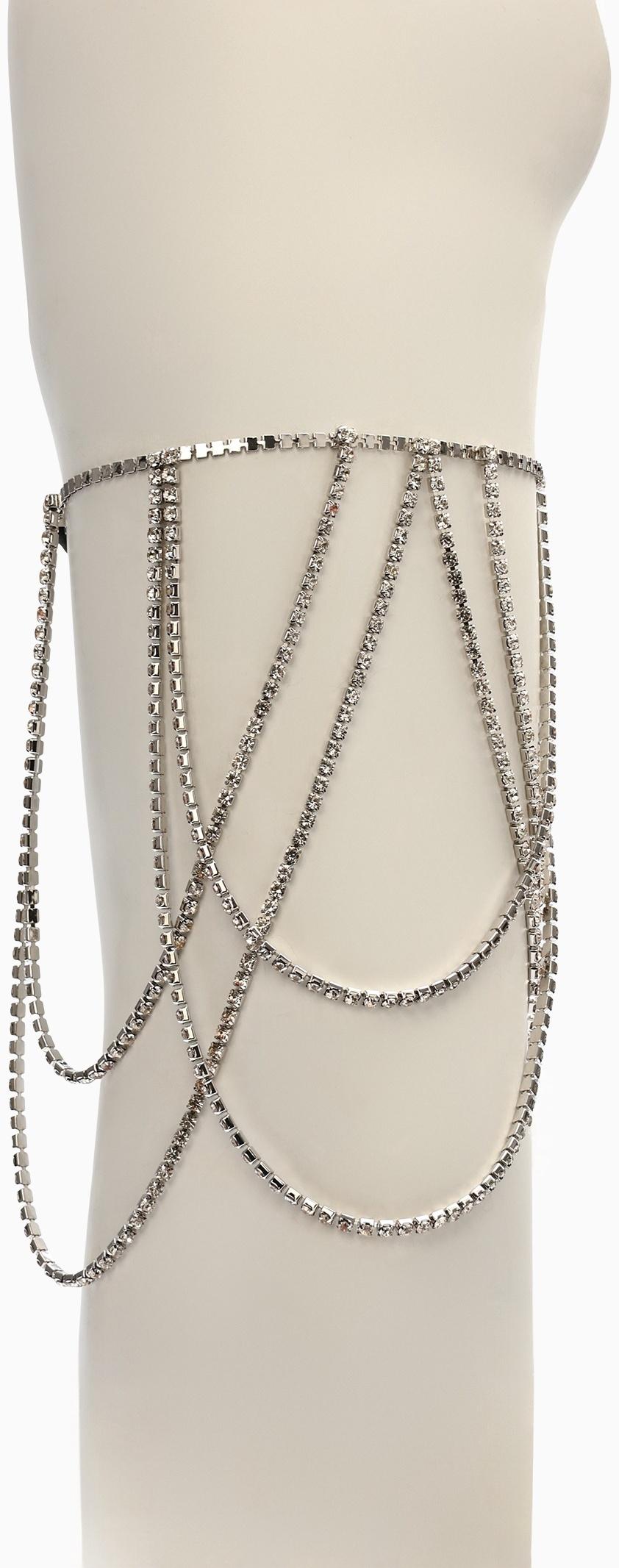 Бодичейн на бедро со стразами «Ярусы», белая в серебре