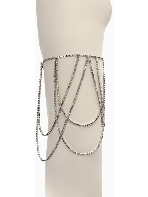 Бодичейн на бедро со стразами «Ярусы», белая в серебре