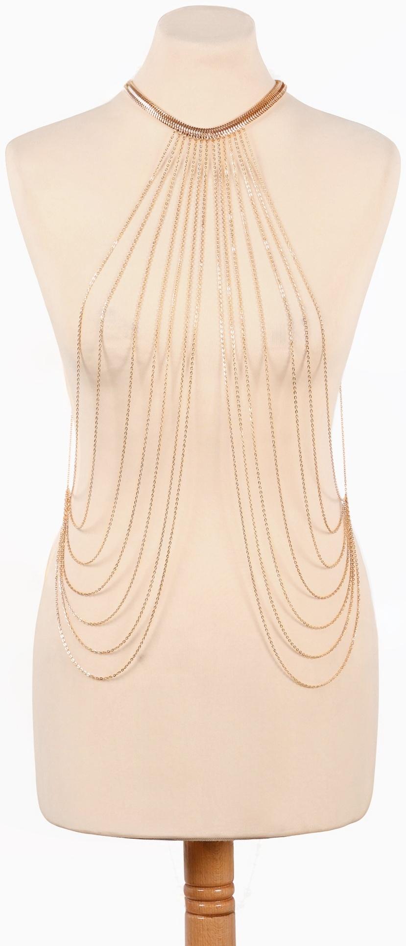 Бодичейн на тело, цепочки, 55 см, цвет золото