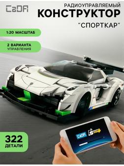 Конструктор «Спорткар», радиоуправляемый, 1:20, 2 варианта управления, 322 детали