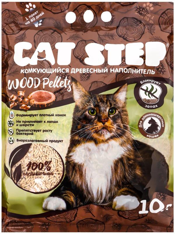 Наполнитель комкующийся растительный Wood Pellets, 10 л, CAT STEP