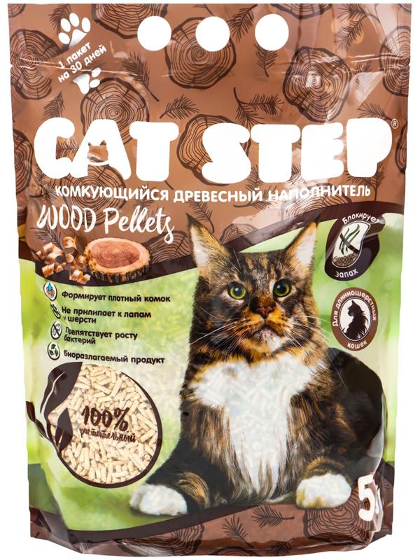 Наполнитель комкующийся растительный Wood Pellets, 5 л, CAT STEP