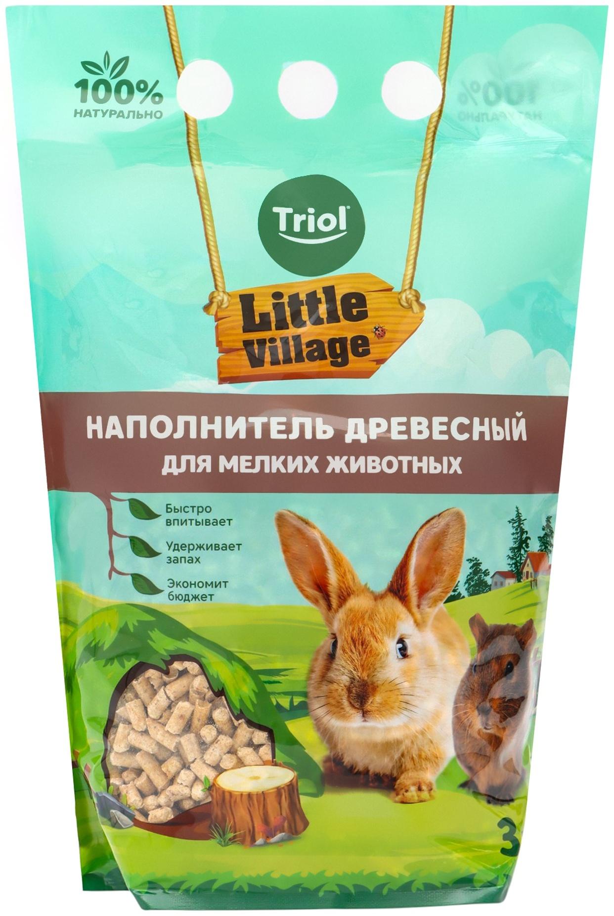 Наполнитель для мелких животных древесный 6 мм, 3 л, LITTLE VILLAGE-Triol