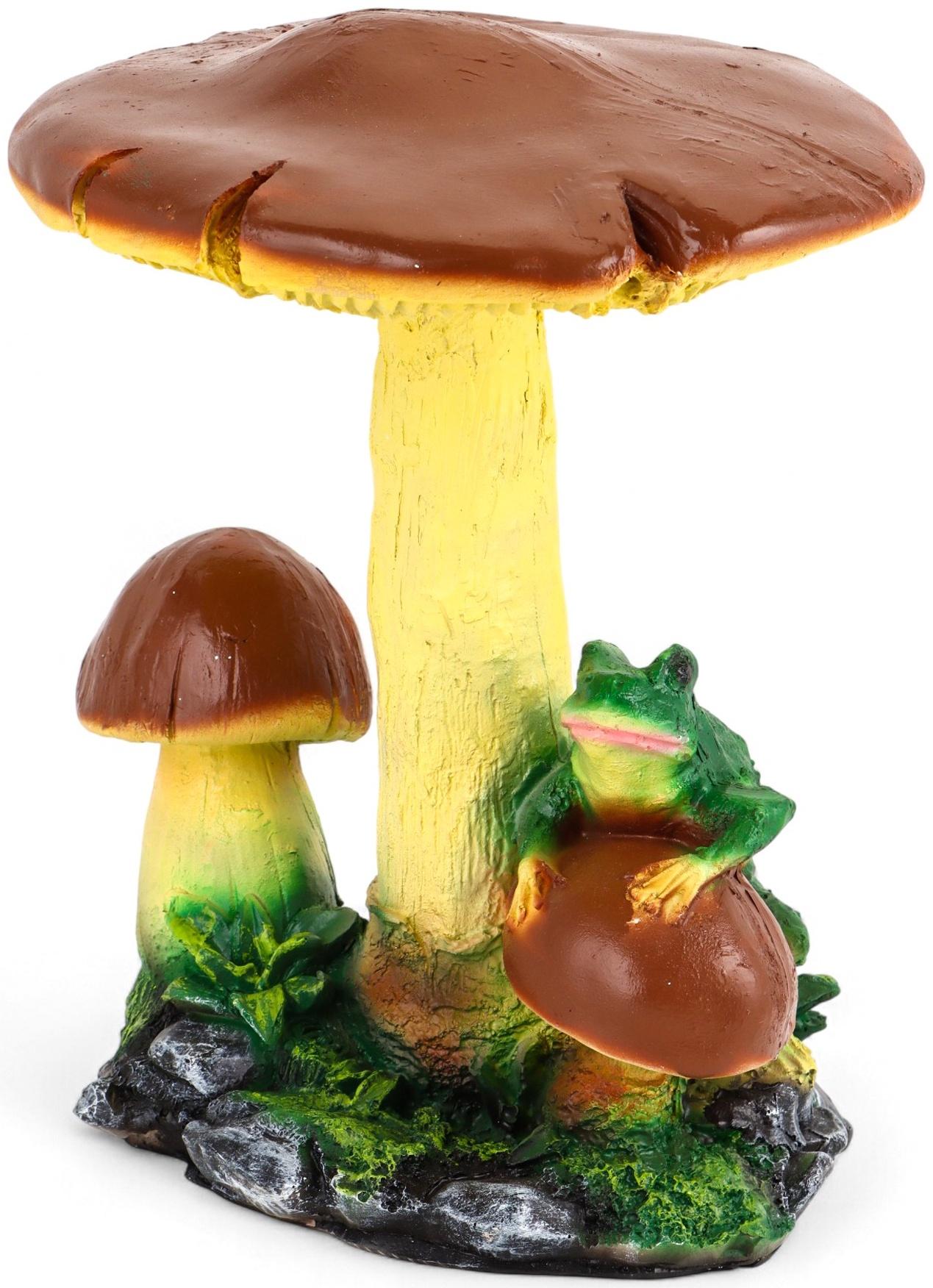 Садовая фигура из полистоуна «Гриб тройной с лягушкой», h=35 см