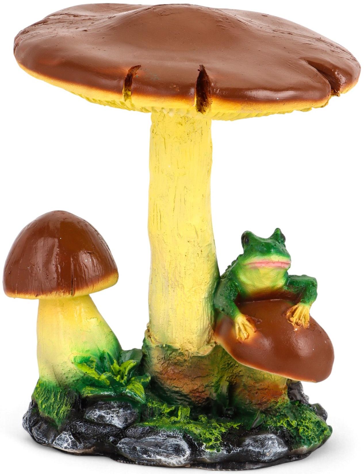 Садовая фигура из полистоуна «Гриб тройной с лягушкой», h=35 см