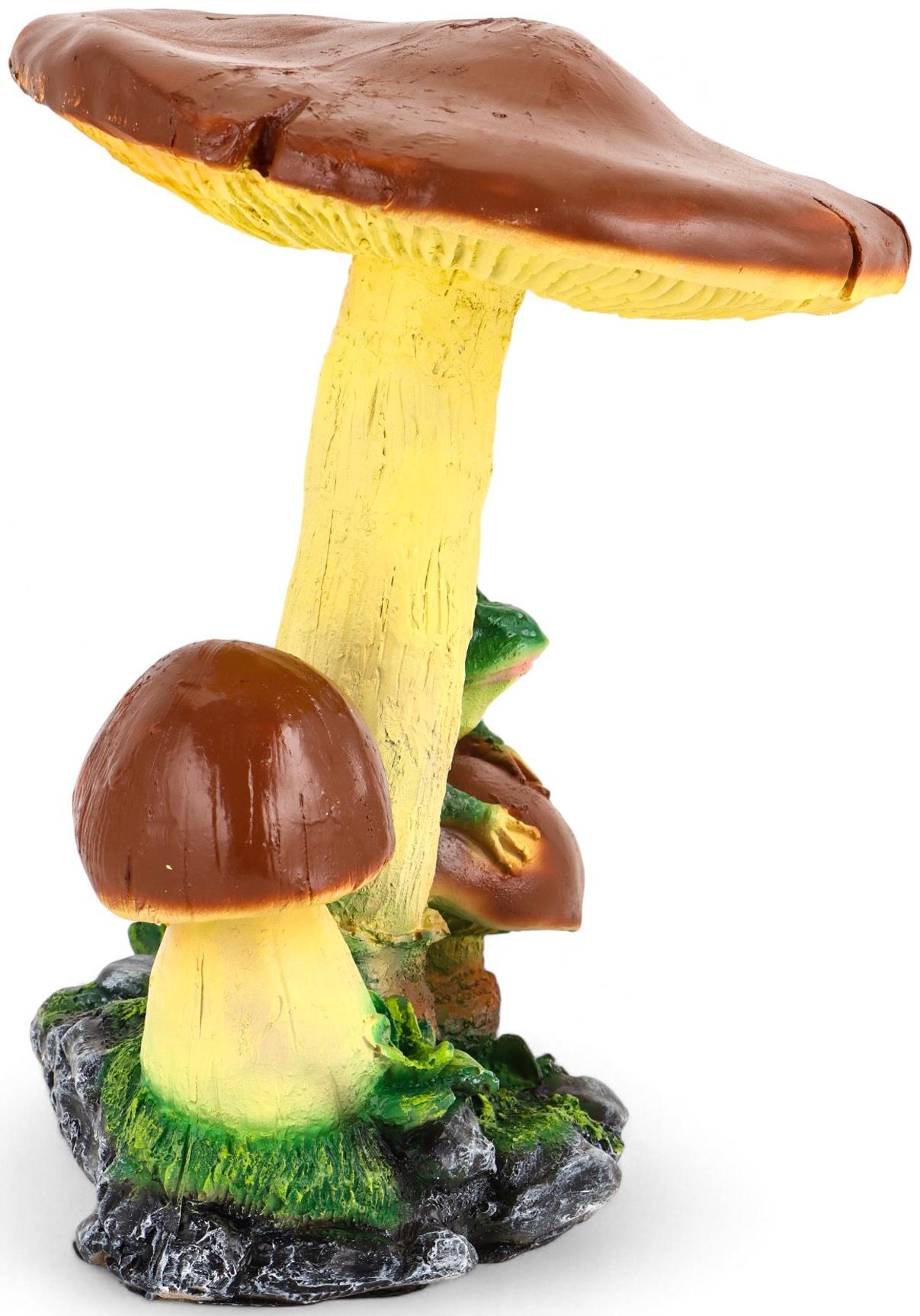 Садовая фигура из полистоуна «Гриб тройной с лягушкой», h=35 см