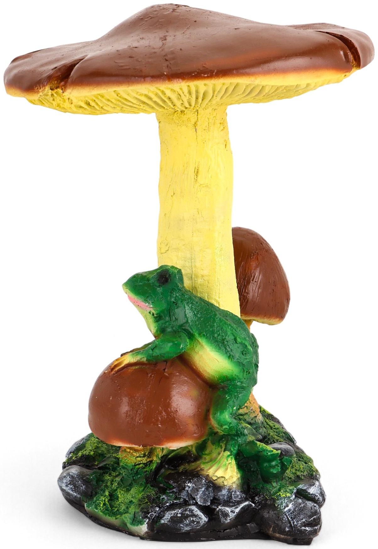 Садовая фигура из полистоуна «Гриб тройной с лягушкой», h=35 см