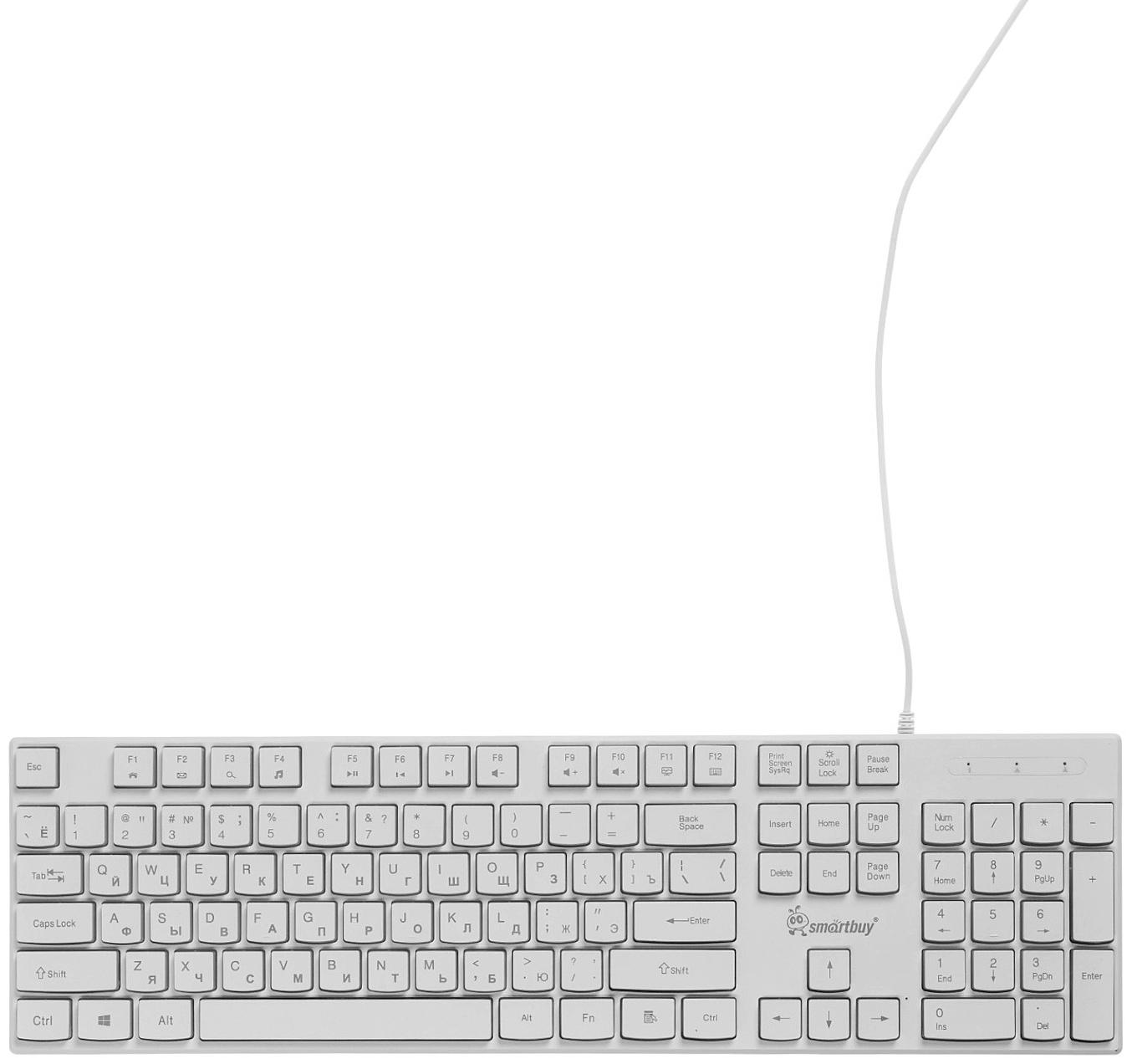 Клавиатура Smartbuy ONE 250, проводная, мембранная, 104 клавиши, USB, с подсветкой, белая