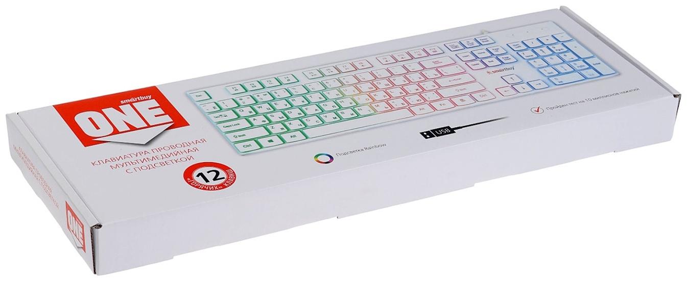 Клавиатура Smartbuy ONE 250, проводная, мембранная, 104 клавиши, USB, с подсветкой, белая