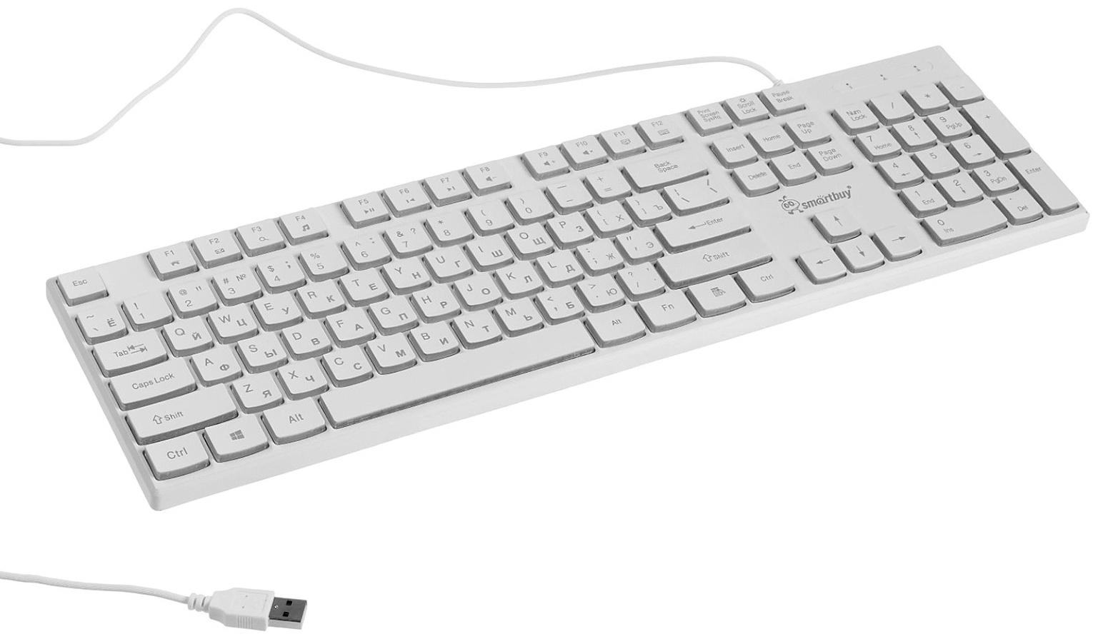 Клавиатура Smartbuy ONE 250, проводная, мембранная, 104 клавиши, USB, с подсветкой, белая