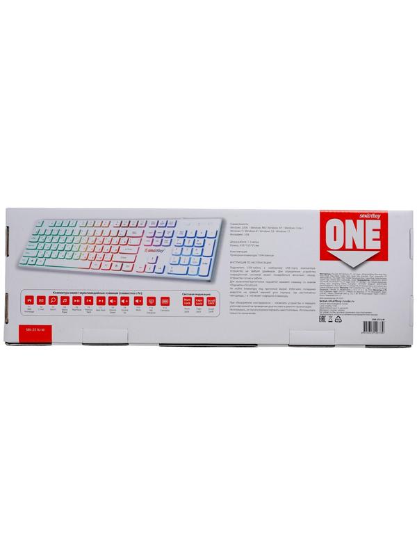 Клавиатура Smartbuy ONE 250, проводная, мембранная, 104 клавиши, USB, с подсветкой, белая