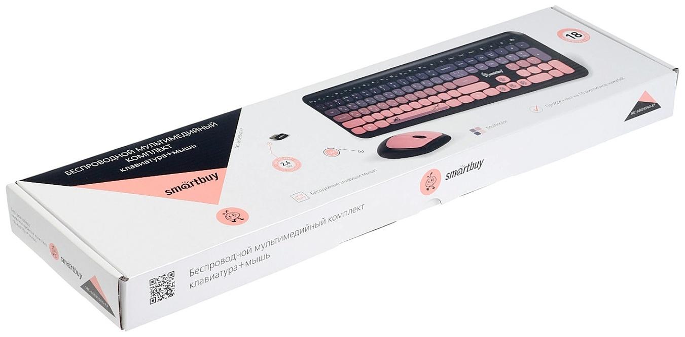 Комплект клавиатура и мышь Smartbuy SBC-666395AG-KP, беспроводной, USB, 1хАА, чёрно-розовый