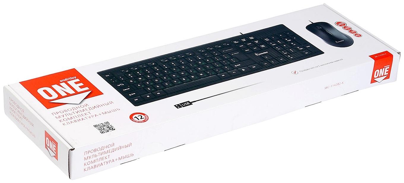 Комплект клавиатура и мышь Smartbuy ONE SBC-114282-K, проводной, мембранная, 2400 dpi, чёрный