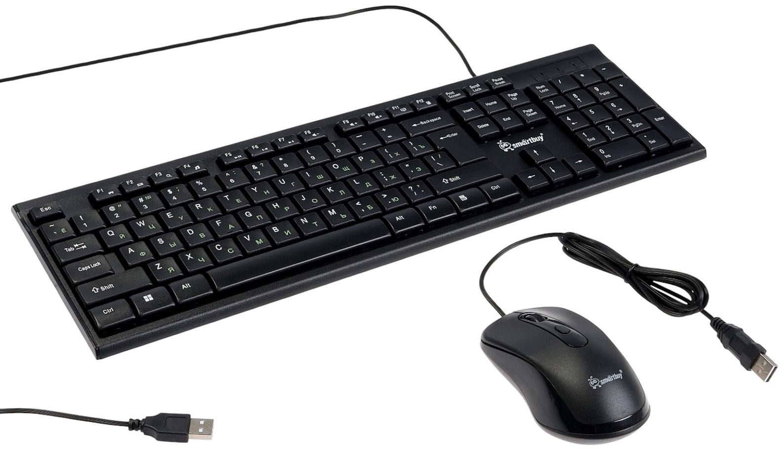 Комплект клавиатура и мышь Smartbuy ONE SBC-114282-K, проводной, мембранная, 2400 dpi, чёрный