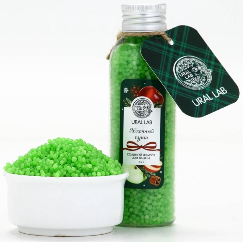 URAL LAB Жемчуг для ванны во флаконе, 85 г, аромат яблочный пунш, URAL LAB