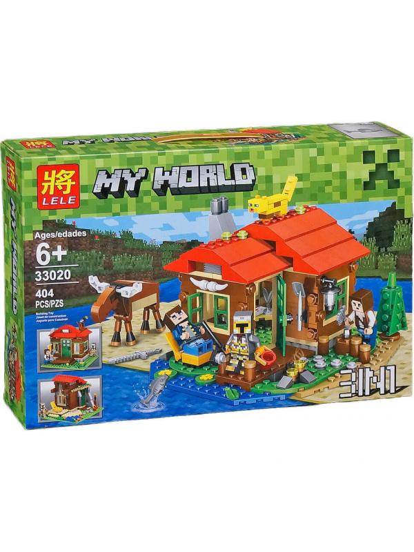 Конструктор Minecraft «Охотничий домик на берегу озера» 33020 (31048), 404 детали