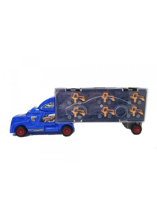 Автовоз синий и 6 машинок спецтехники (Хот Вилс) SC-91-B