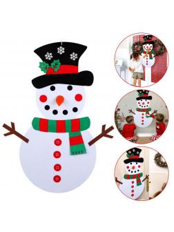 Рождественский снеговик из фетра с украшениями на стену / 100 см.