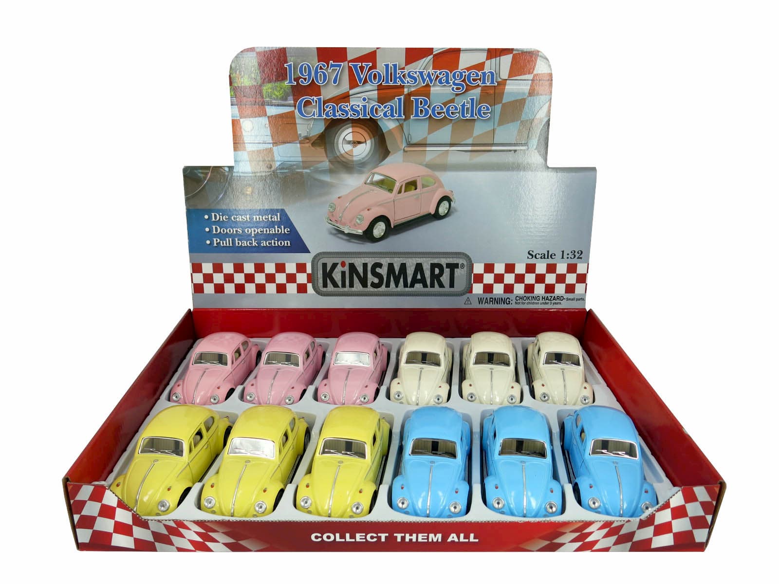 Металлическая машинка Kinsmart 1:32 «1967 Volkswagen Classical Beetle (Пастельные цвета)» KT5375D инерционная / Микс