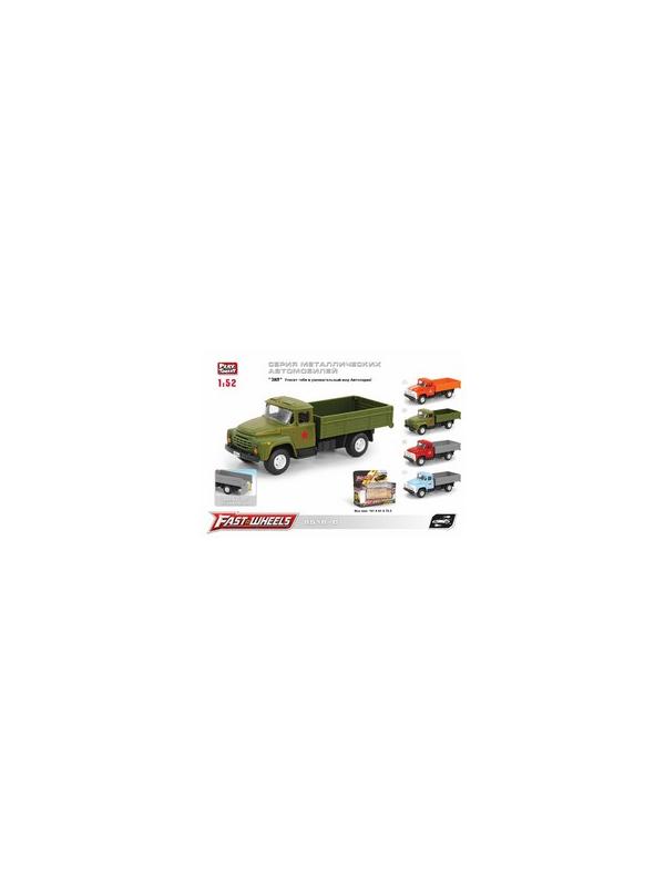 Машинка металлическая Play Smart 1:52 «Бортовой самосвал ЗИЛ-130 Военный» 15 см. 6518-B Автопарк, инерционная / Зеленый