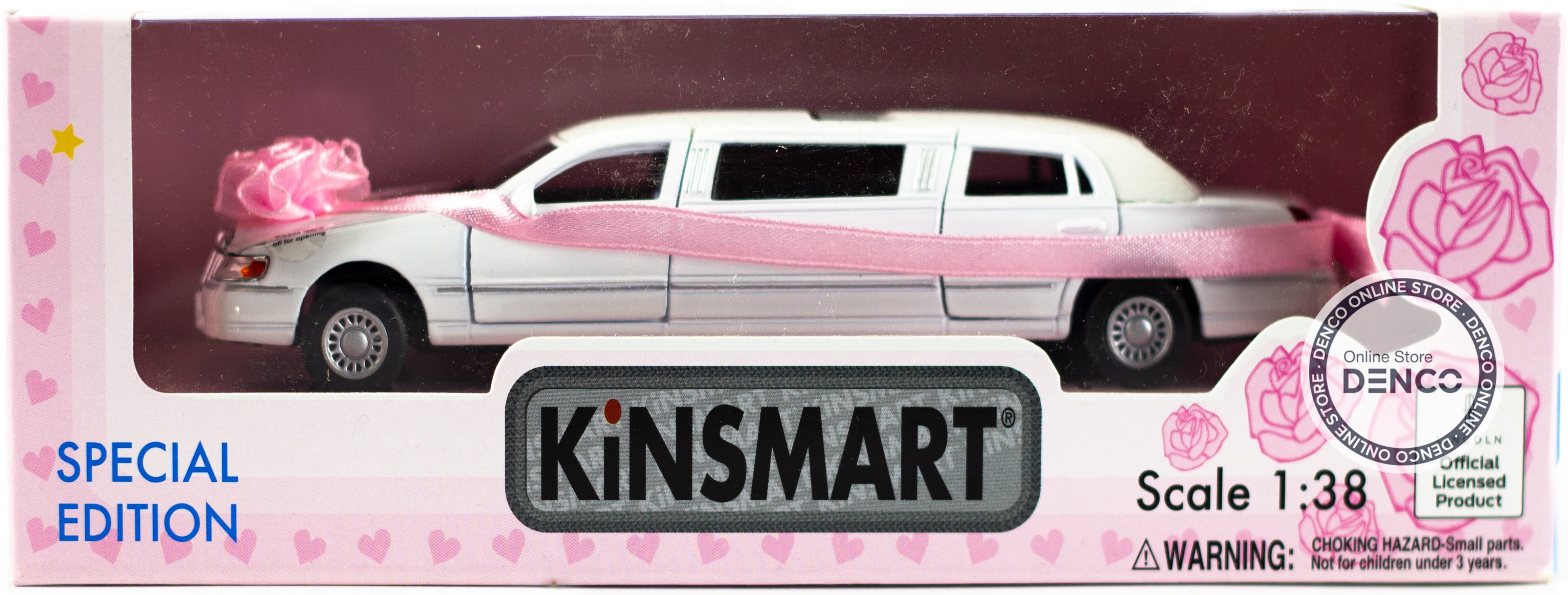 Машинка металлическая Kinsmart 1:38 «Lincoln Love Limousine Town Car 1999» КТ7001WВ, инерционная