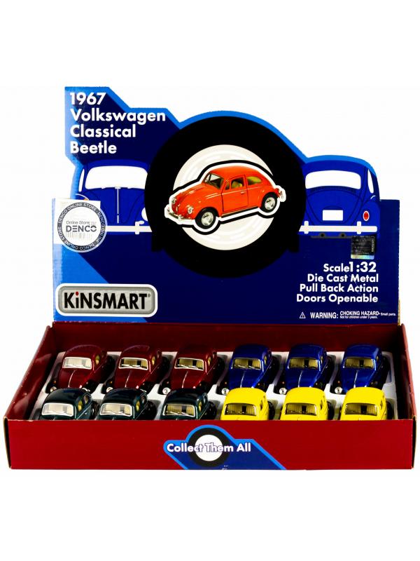 Металлическая машинка Kinsmart 1:32 «1967 Volkswagen Classical Beetle (Черное крыло)» KT5373DE инерционная / Микс