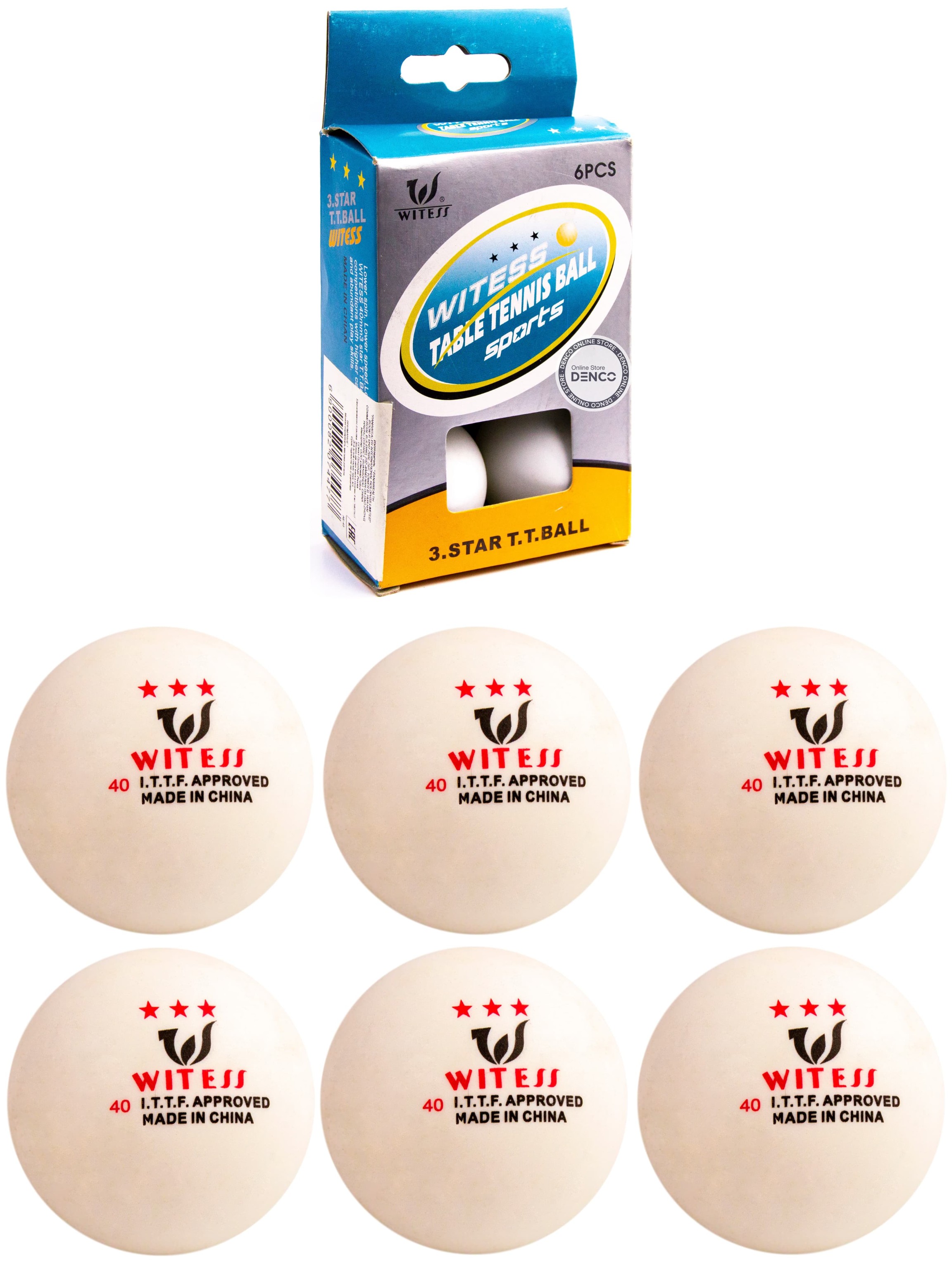 Мяч для настольного тенниса (Пинг-Понга) Wittes 07447, 40 мм., 3 звезды / 6 шт.