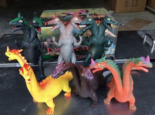 Животные резиновые Динозавры двуглавые в упаковке 6 шт 30х24х13см