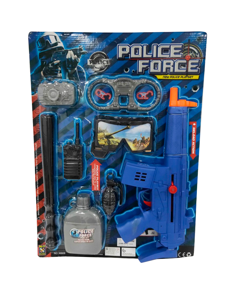 Набор Police Force с автоматом, наручники, дубинка и очки в блистере