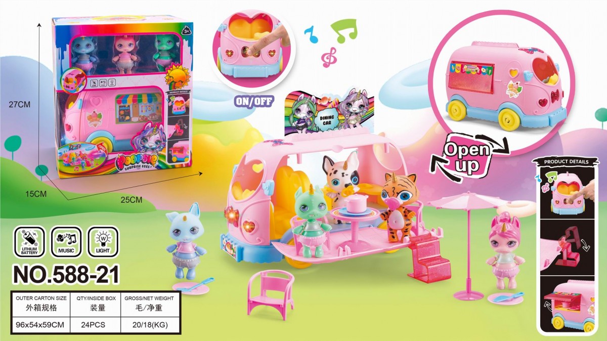 Фургончик с мороженым Poopsies с музыкой + 3героя в кор. 27х15х25см