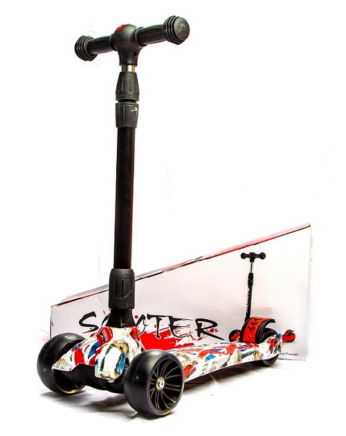 Самокат детский складной Scooter «MAXI Граффити» с широкими светящимися колесами (PY-222) / Микс